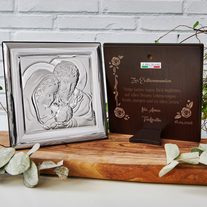 Gottes Segen - Heilige Familie - Quadrat - Silbernes Bild mit Gravur